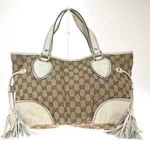 GUCCI GG Pattern Shoulder Tote Bag Canvas Leather Brown White GHW Italy 31EG320